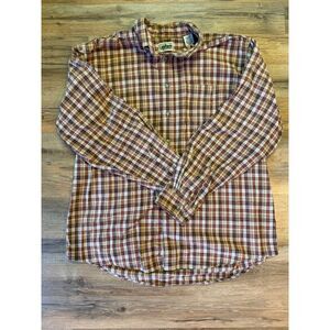 Vintage 90's LL Bean Large Cotton Brown Plaid Flannel Button Up Made In Canada